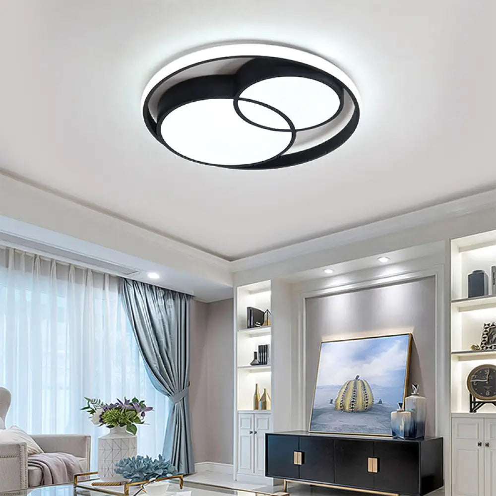 Modern Metal Black/White Circle Ceiling Flush Mount With Integrated Led For Bedroom Lighting Black
