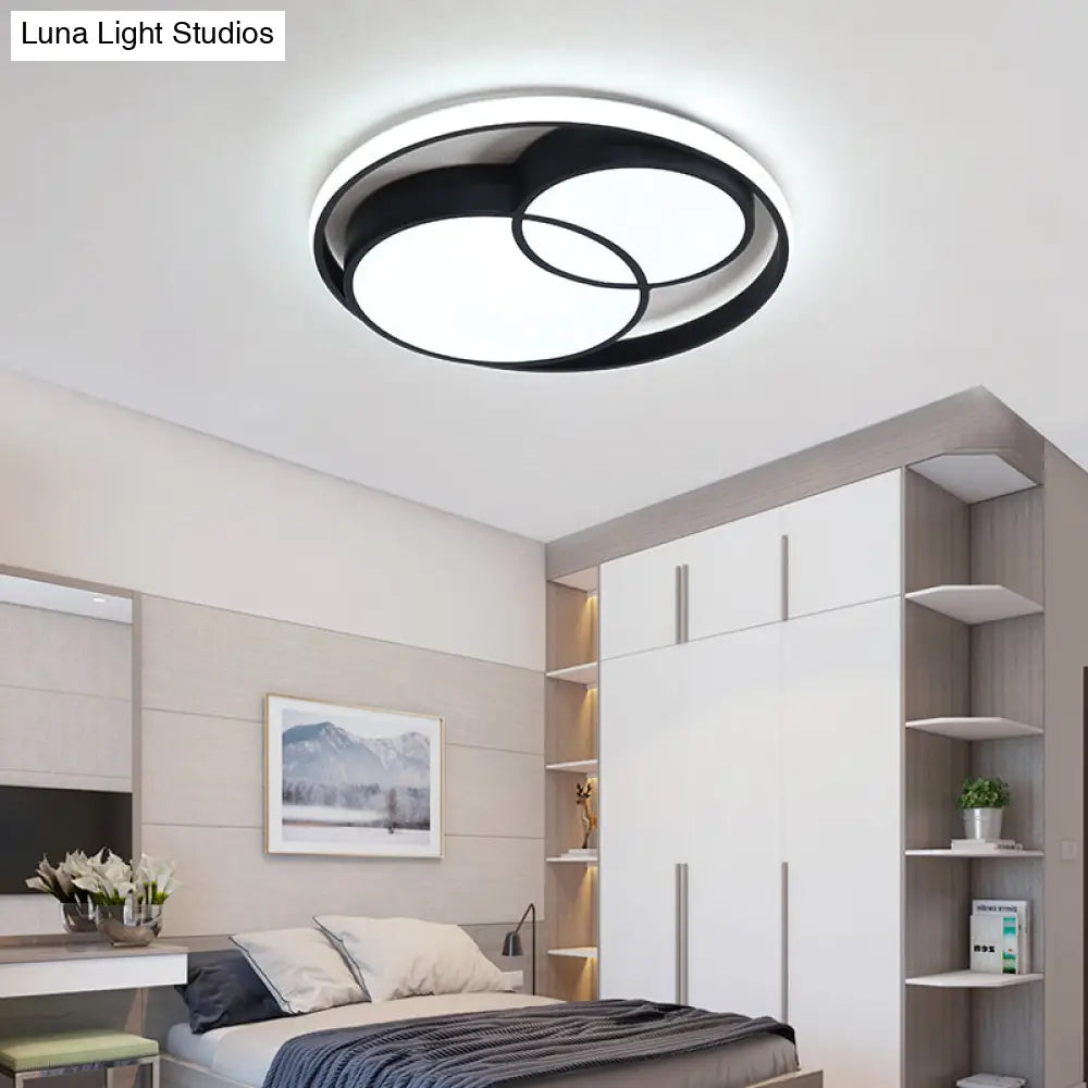 Modern Metal Black/White Circle Ceiling Flush Mount With Integrated Led For Bedroom Lighting