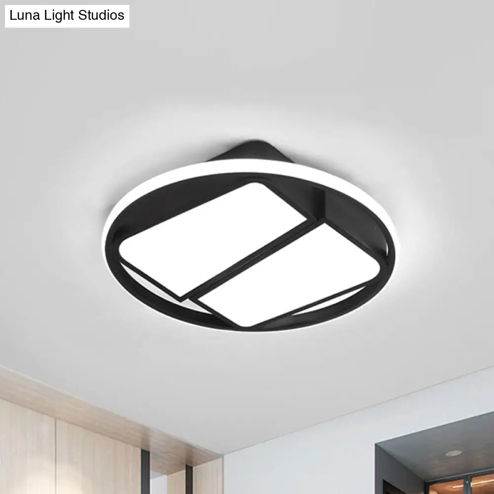 Modern Metal Black/White Led Ceiling Mount Light - 2-Trapezoid Design 16/19.5 Wide Flush Fixture For