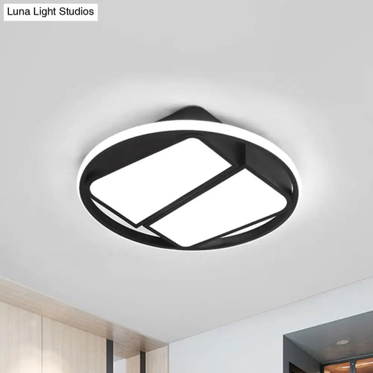 Modern Metal Black/White Led Ceiling Mount Light - 2-Trapezoid Design 16/19.5 Wide Flush Fixture For