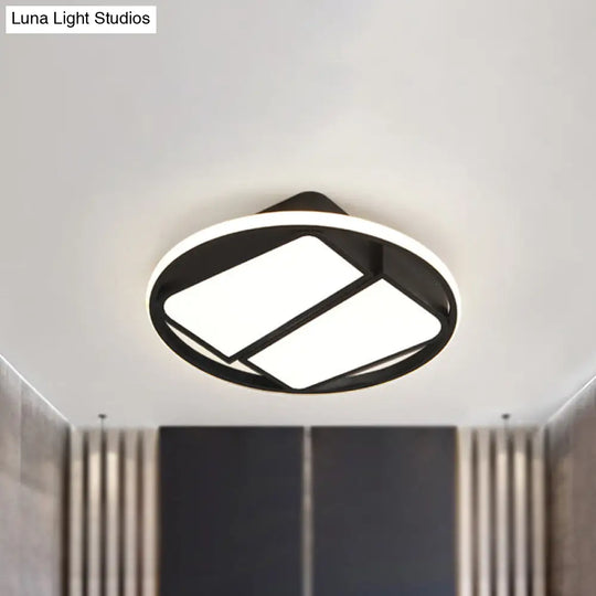 Modern Metal Black/White Led Ceiling Mount Light - 2-Trapezoid Design 16/19.5 Wide Flush Fixture For