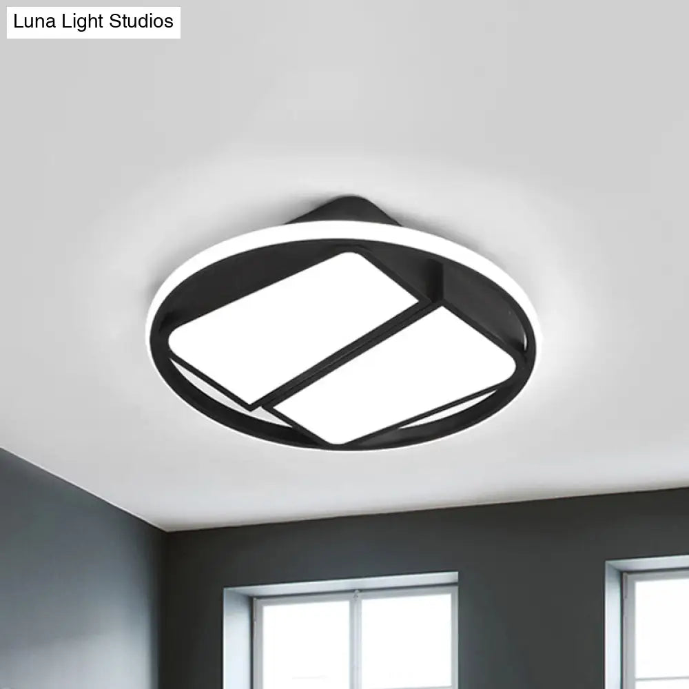 Modern Metal Black/White Led Ceiling Mount Light - 2-Trapezoid Design 16/19.5 Wide Flush Fixture For