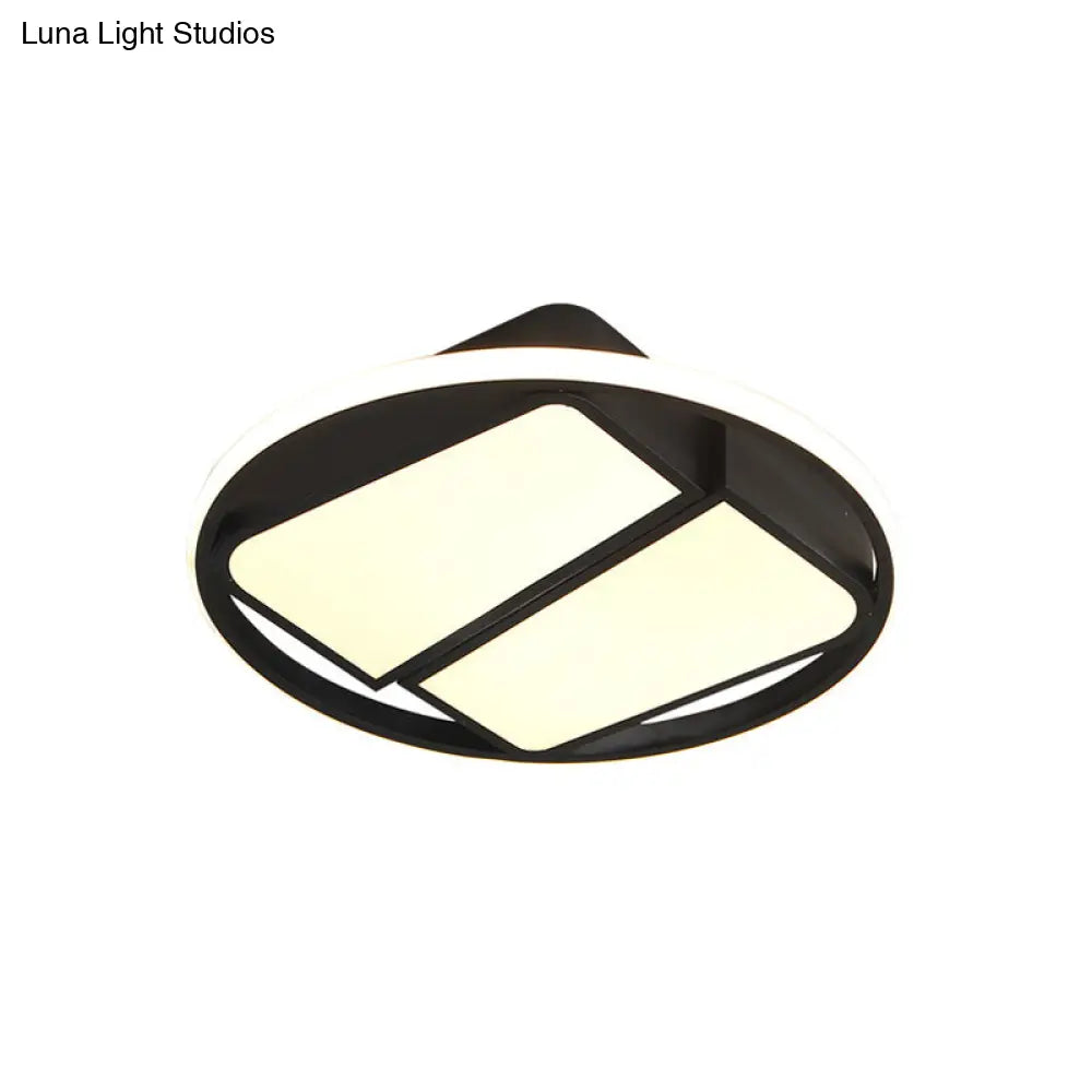 Modern Metal Black/White Led Ceiling Mount Light - 2 - Trapezoid Design 16’/19.5’ Wide Flush