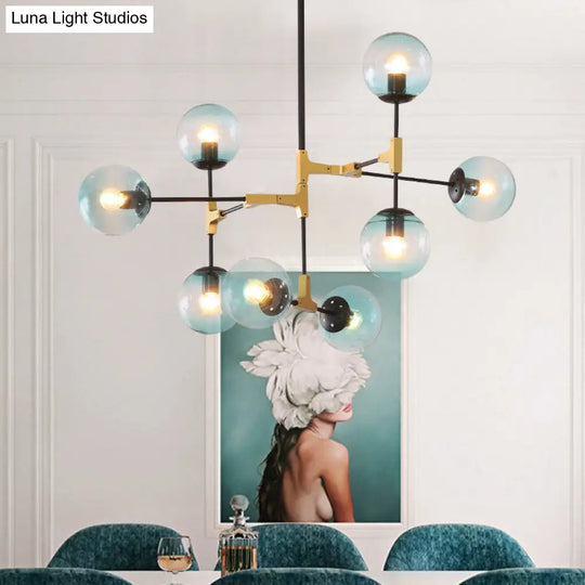 Modern Metal Blue Chandelier With Glass Shade For Restaurants - Orb Pendant Light