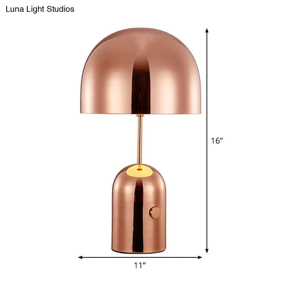 Modern Metal Bowl Table Lamp In Rose Gold - Small Desk Light For Bedroom