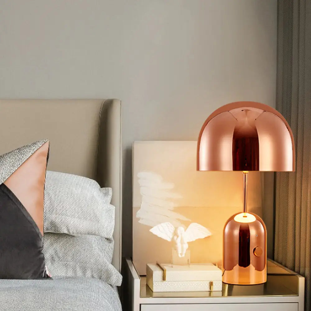 Modern Metal Bowl Table Lamp In Rose Gold - Small Desk Light For Bedroom