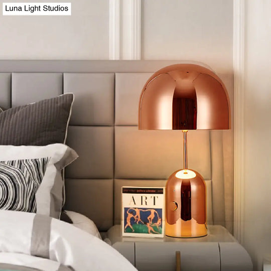 Modern Metal Bowl Table Lamp In Rose Gold - Small Desk Light For Bedroom