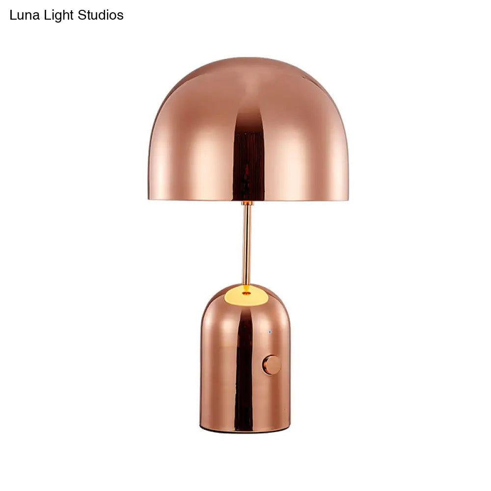 Modern Metal Bowl Table Lamp In Rose Gold - Small Desk Light For Bedroom