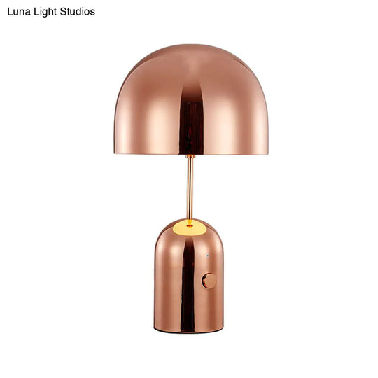 Modern Metal Bowl Table Lamp In Rose Gold - Small Desk Light For Bedroom