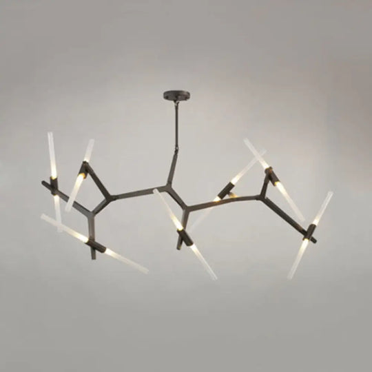 Modern Metal Branch Chandelier - 6/10/14 Lights Black/Gold Hanging Light For Living Room 14 / Black