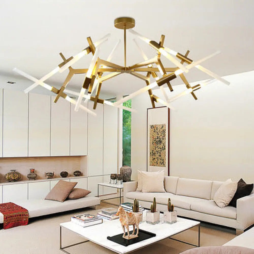 Modern Metal Branch Chandelier - 6/10/14 Lights Black/Gold Hanging Light For Living Room 24 / Gold