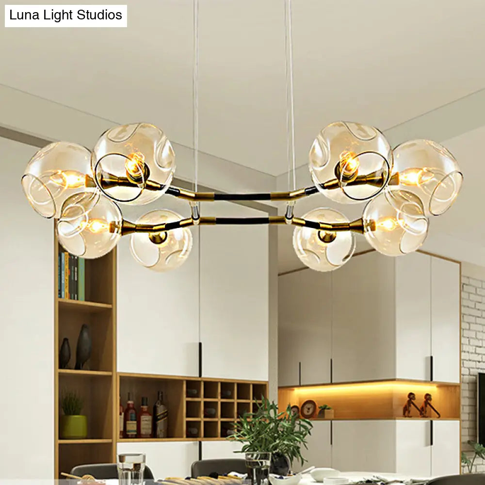 Modern Metal Branch Chandelier Pendant Lamp With Amber Glass Ball Shade