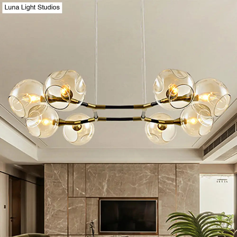 Modern Metal Branch Chandelier Pendant Lamp With Amber Glass Ball Shade