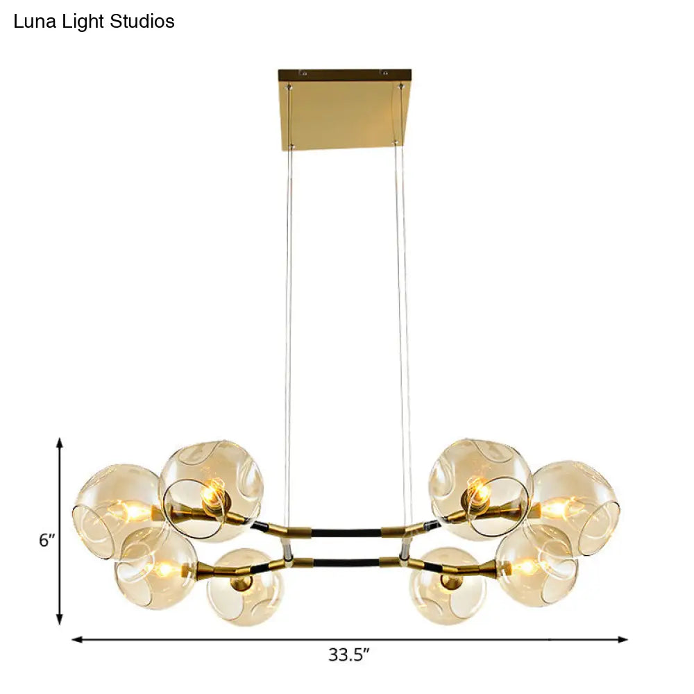 Modern Metal Multi-Light Branch Chandelier Pendant Lamp With Amber Blown Glass Ball Shade