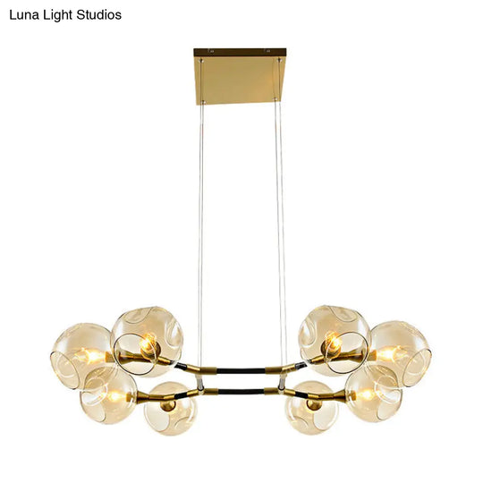 Modern Metal Multi-Light Branch Chandelier Pendant Lamp With Amber Blown Glass Ball Shade