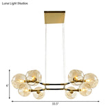 Modern Metal Branch Chandelier Pendant Lamp With Amber Glass Ball Shade