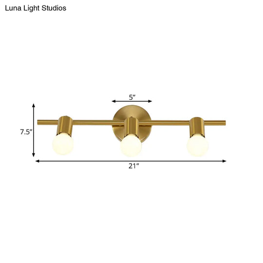 Modern Metal Brass Linear Led Wall Sconce 2/3/4-Bulb Vanity Light For Bathroom