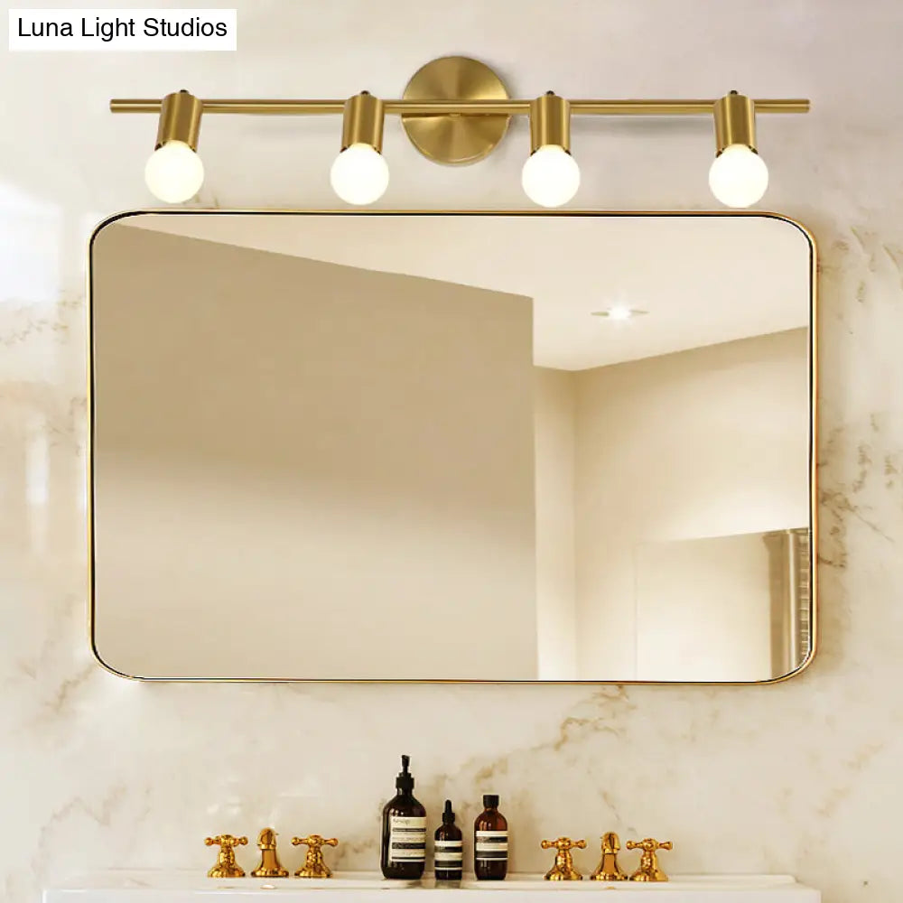 Modern Metal Brass Linear Led Wall Sconce 2/3/4-Bulb Vanity Light For Bathroom