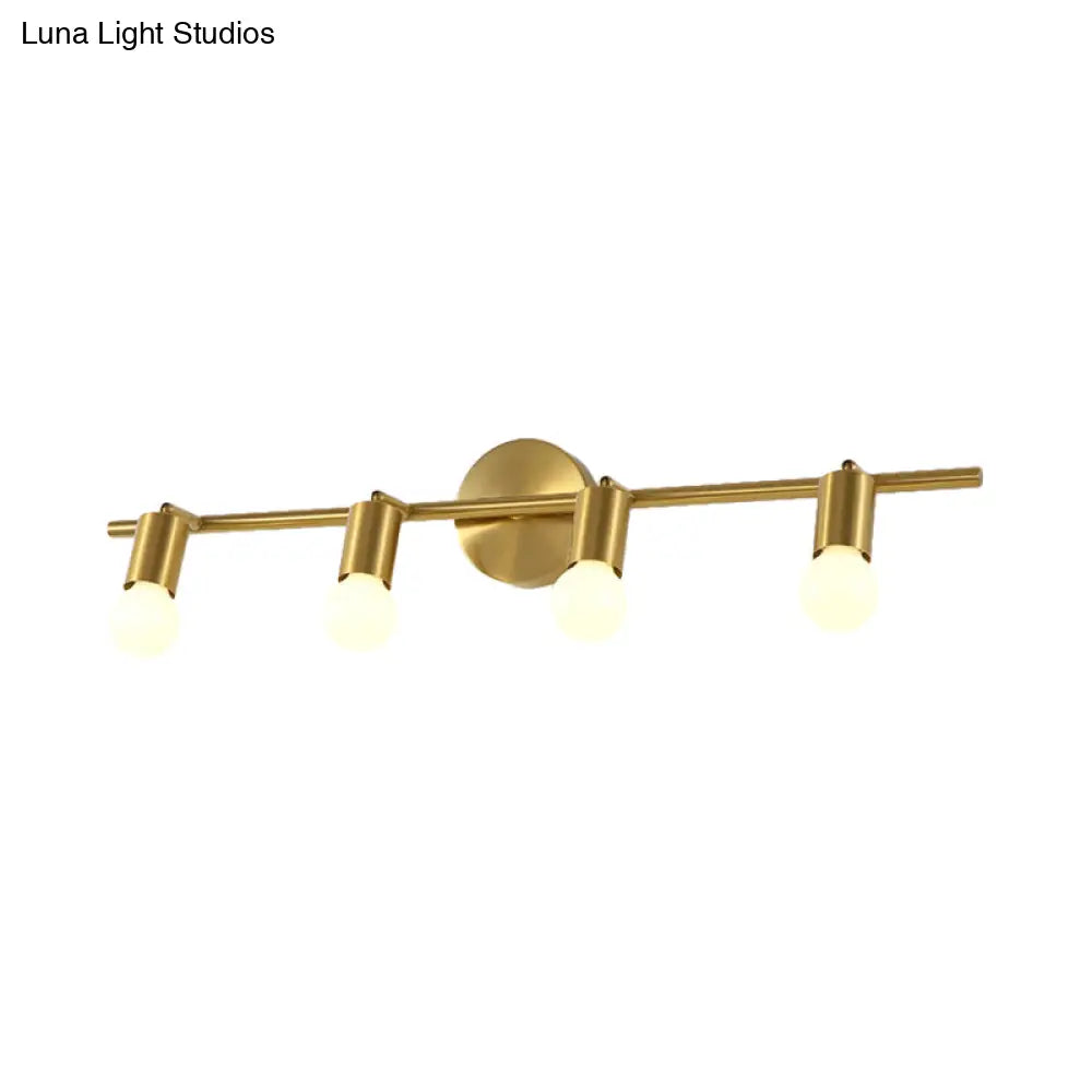 Modern Metal Brass Linear Led Wall Sconce 2/3/4-Bulb Vanity Light For Bathroom