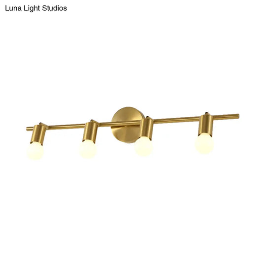 Modern Metal Brass Linear Led Wall Sconce 2/3/4-Bulb Vanity Light For Bathroom