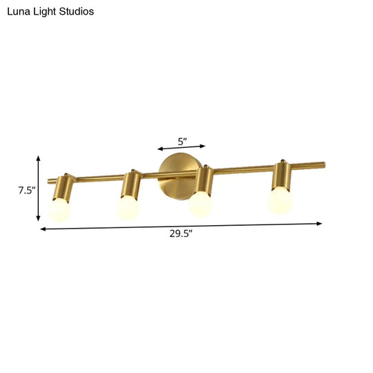 Modern Metal Brass Linear Led Wall Sconce 2/3/4-Bulb Vanity Light For Bathroom