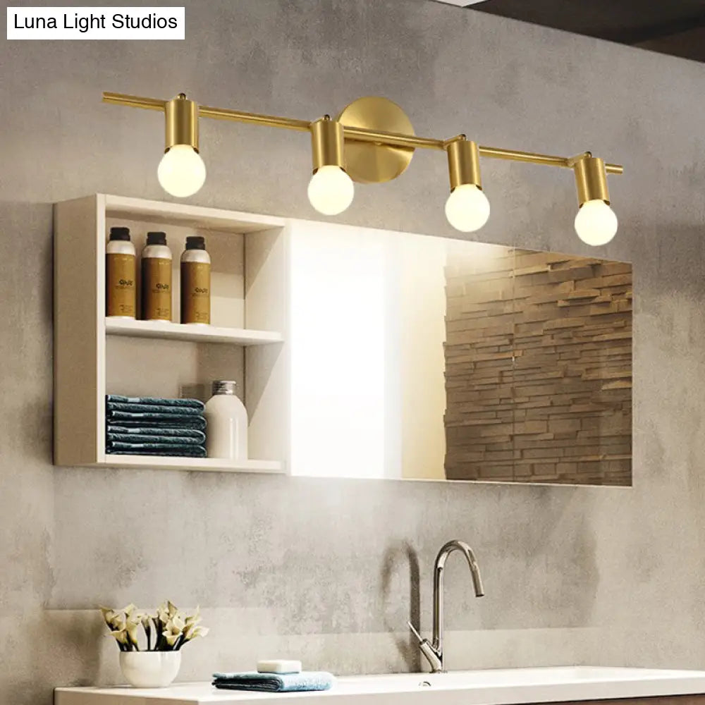 Modern Metal Brass Linear Led Wall Sconce 2/3/4-Bulb Vanity Light For Bathroom