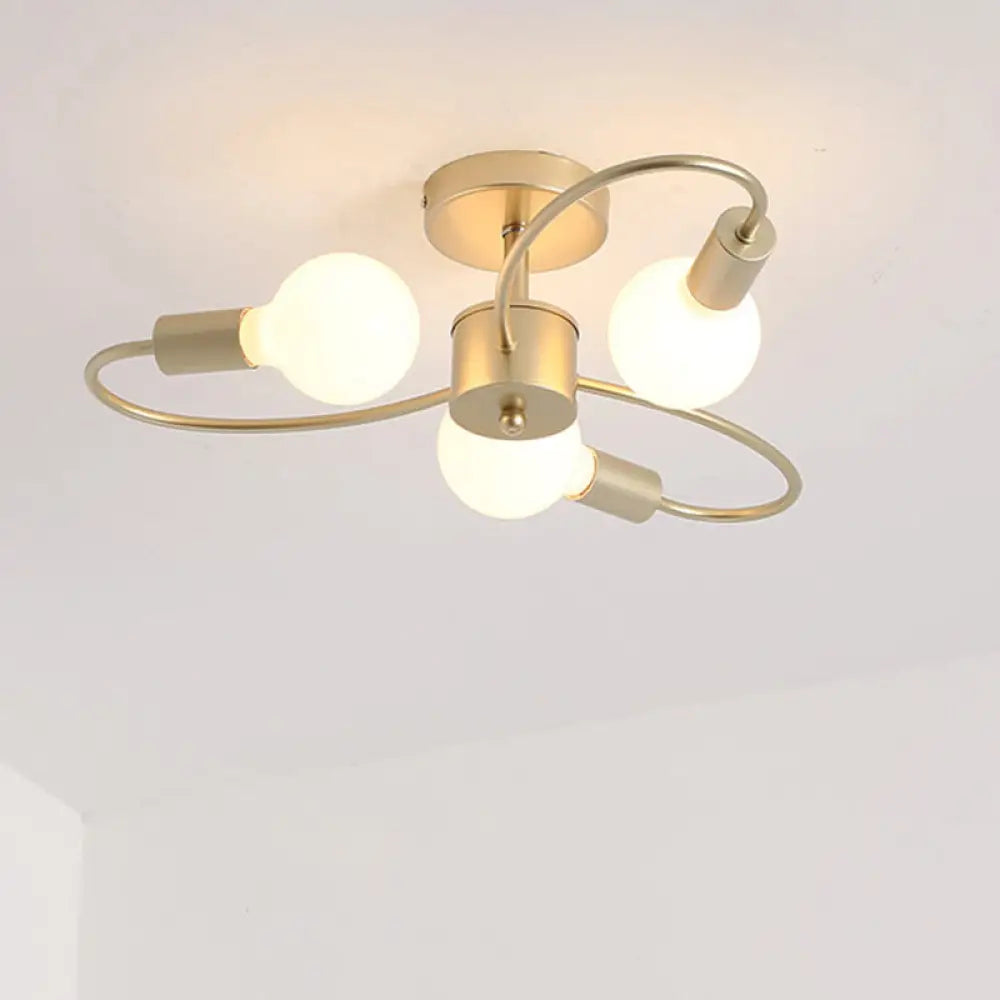 Modern Metal Brass Semi Flush Mount Light For Living Room - Open Bulb Design Ceiling Fixture 3 /