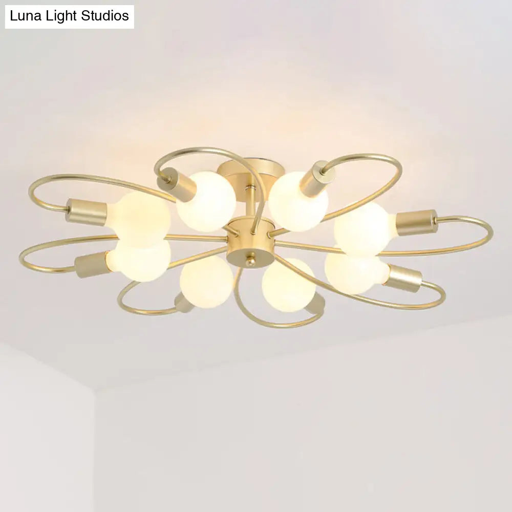Modern Metal Brass Semi Flush Mount Light For Living Room - Open Bulb Design Ceiling Fixture 8 /