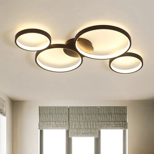 Modern Metal Bubble Rings Flush Mount Led Ceiling Light - 3/4/5 - Head Black Surface 4 /