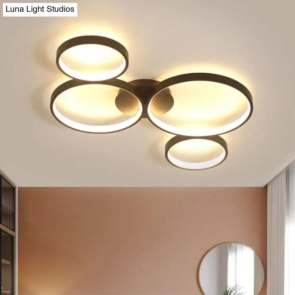 Modern Metal Bubble Rings Flush Mount Led Ceiling Light - 3/4/5-Head Black Surface