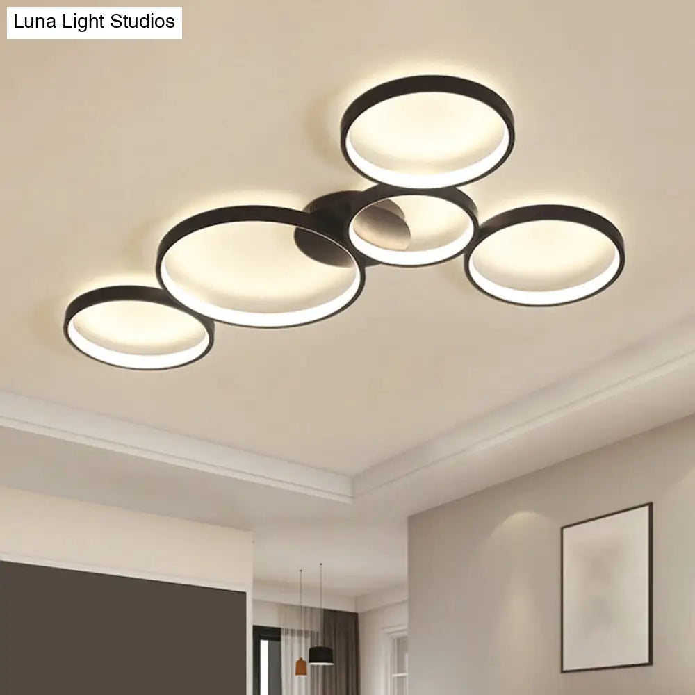 Modern Metal Bubble Rings Flush Mount Led Ceiling Light - 3/4/5-Head Black Surface 5 /