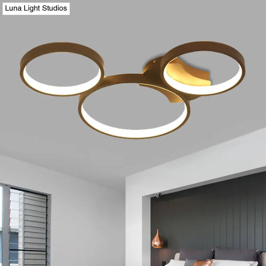 Modern Metal Bubble Rings Flush Mount Led Ceiling Light - 3/4/5-Head Black Surface