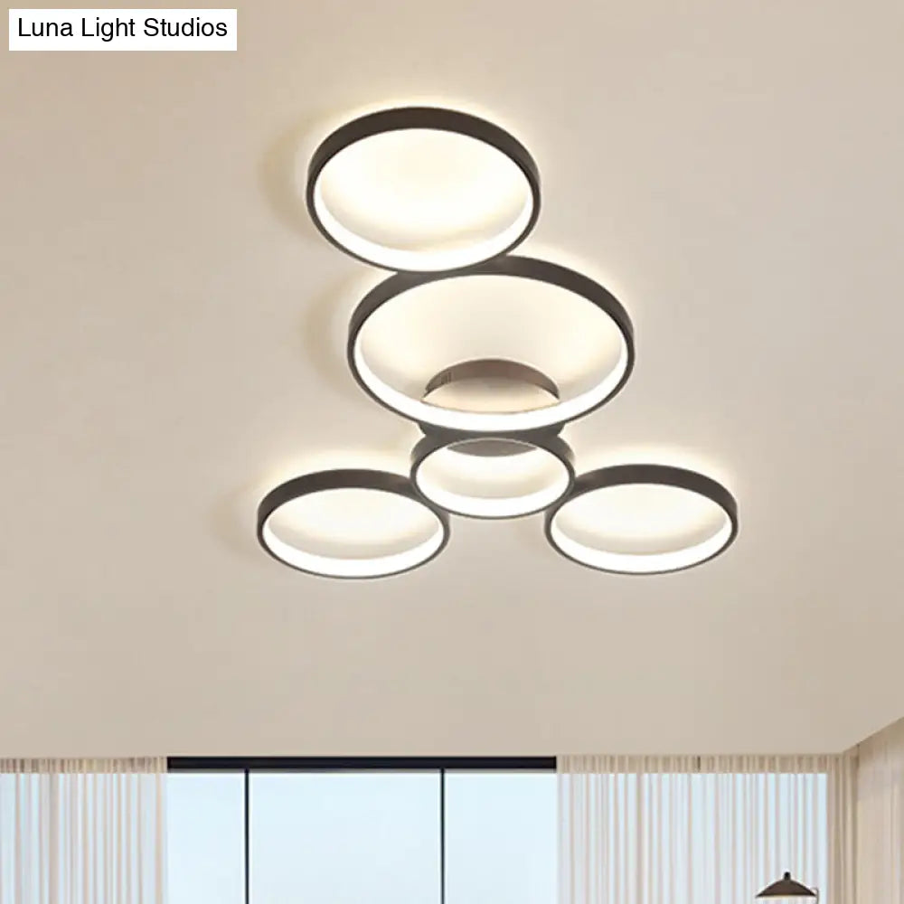 Modern Metal Bubble Rings Flush Mount Led Ceiling Light - 3/4/5 - Head Black Surface