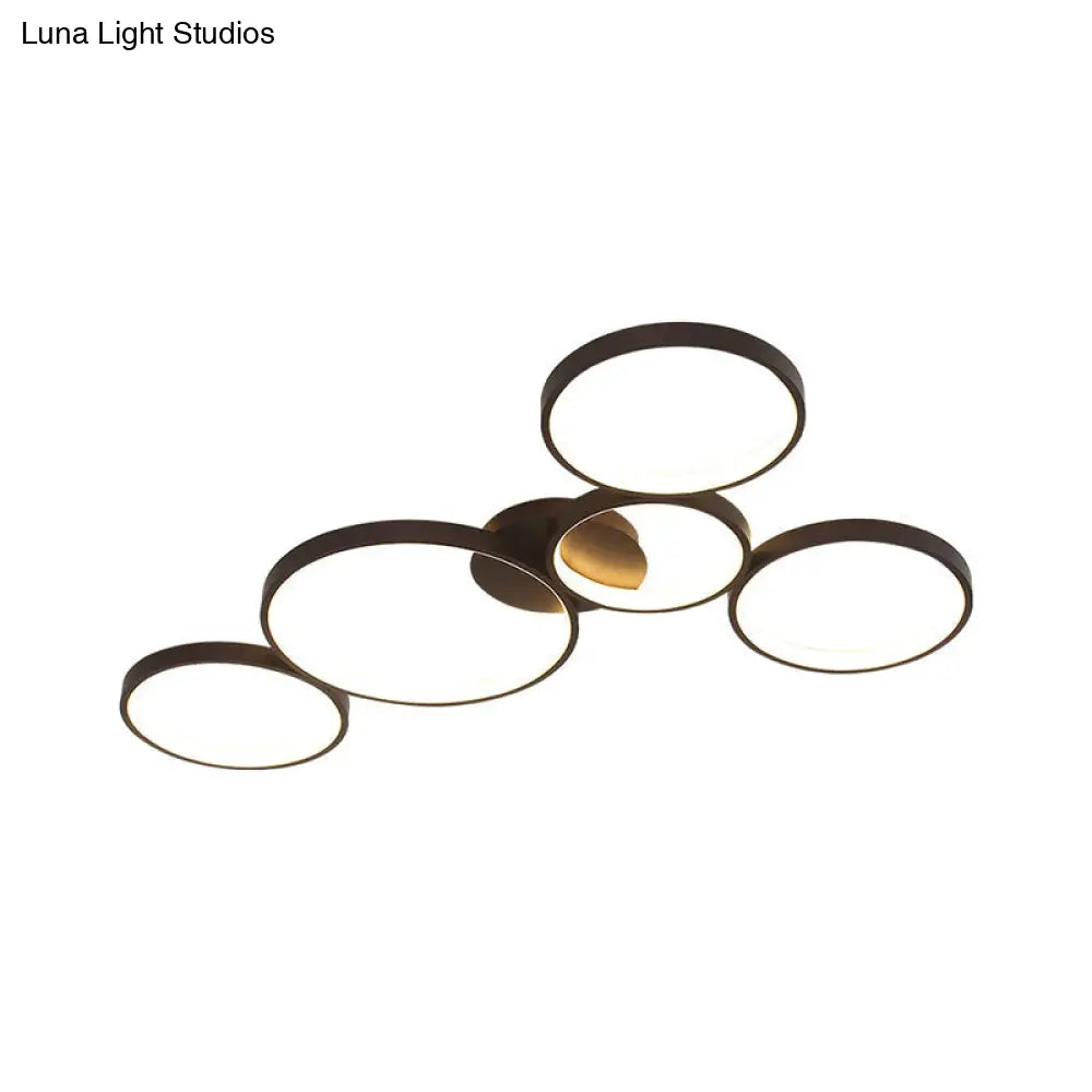 Modern Metal Bubble Rings Flush Mount Led Ceiling Light - 3/4/5-Head Black Surface