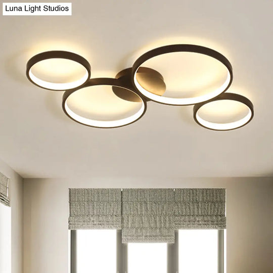 Modern Metal Bubble Rings Flush Mount Led Ceiling Light - 3/4/5-Head Black Surface 4 /