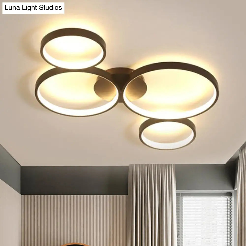 Modern Metal Bubble Rings Flush Mount Led Ceiling Light - 3/4/5-Head Black Surface