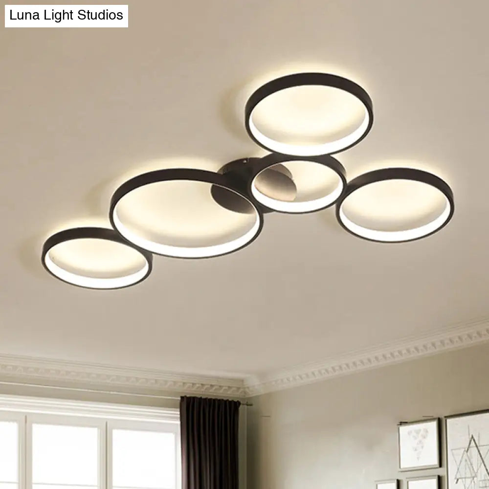 Modern Metal Bubble Rings Flush Mount Led Ceiling Light - 3/4/5 - Head Black Surface