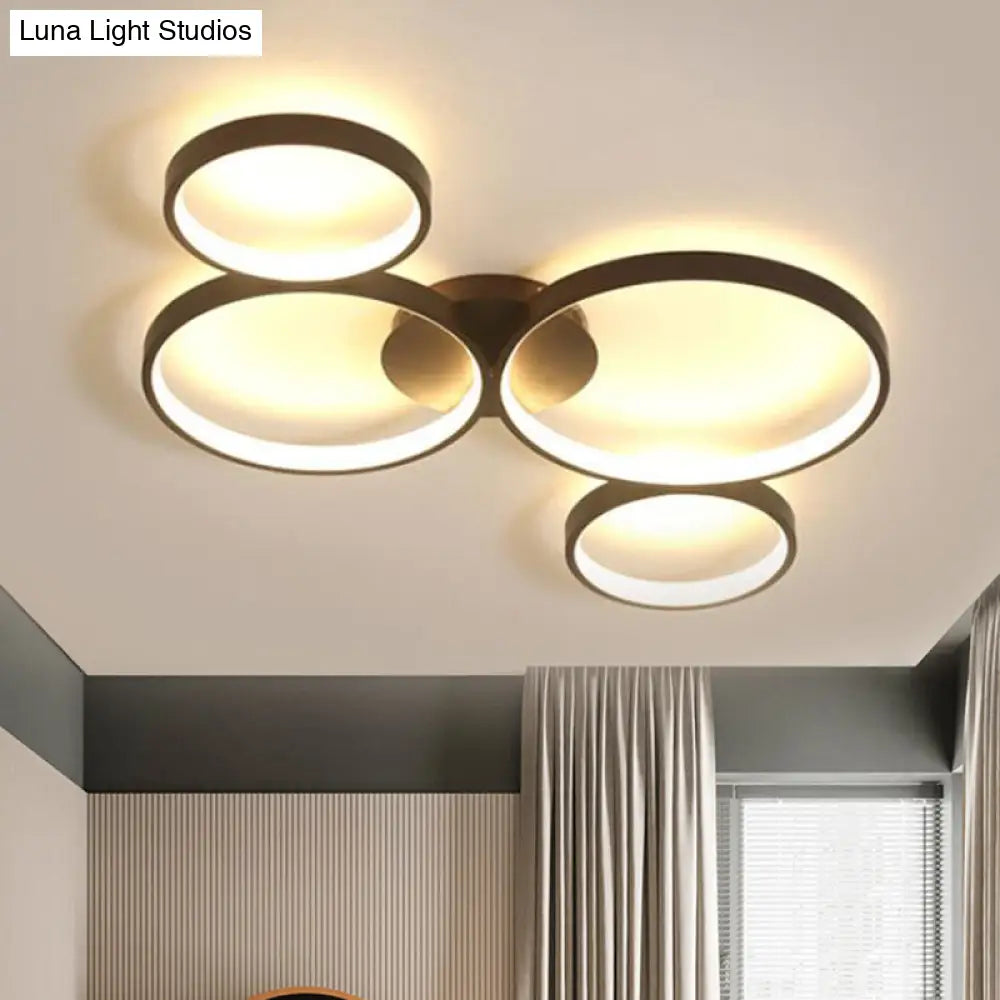 Modern Metal Bubble Rings Flush Mount Led Ceiling Light - 3/4/5 - Head Black Surface