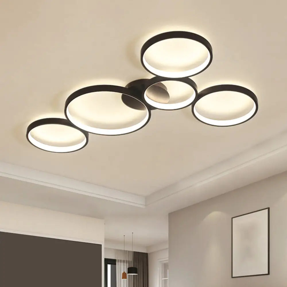 Modern Metal Bubble Rings Flush Mount Led Ceiling Light - 3/4/5 - Head Black Surface 5 /