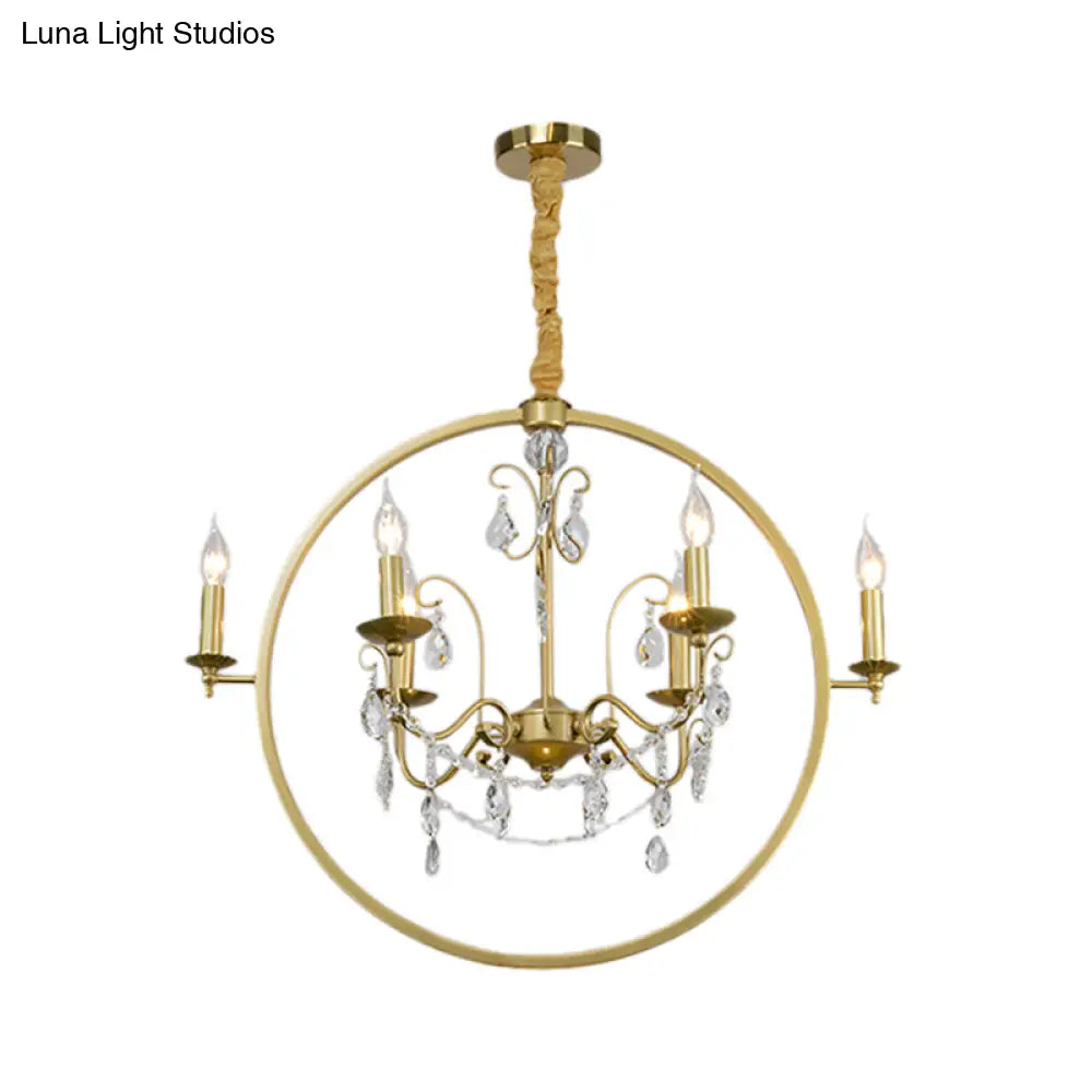 Modern Metal Candelabra Ceiling Light: 6/8 Light Brass Chandelier With Crystal Drop