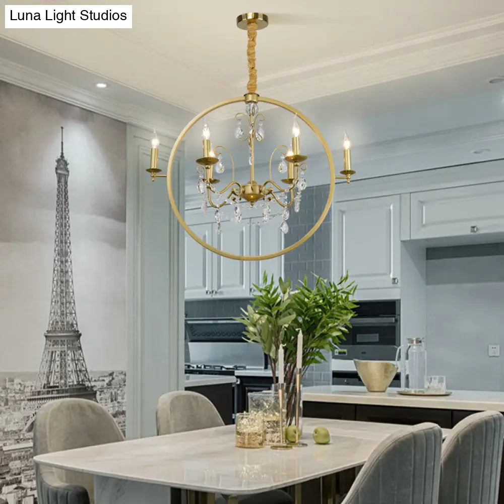 Modern Metal Candelabra Chandelier With Crystal Drop: 6/8-Light Brass Ceiling Light 6 /