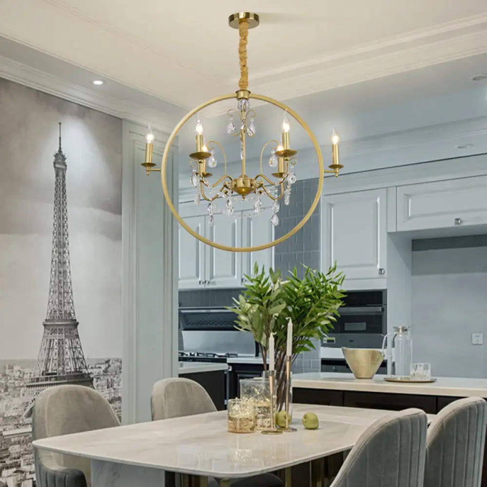 Modern Metal Candelabra Ceiling Light: 6/8 Light Brass Chandelier With Crystal Drop 6 /