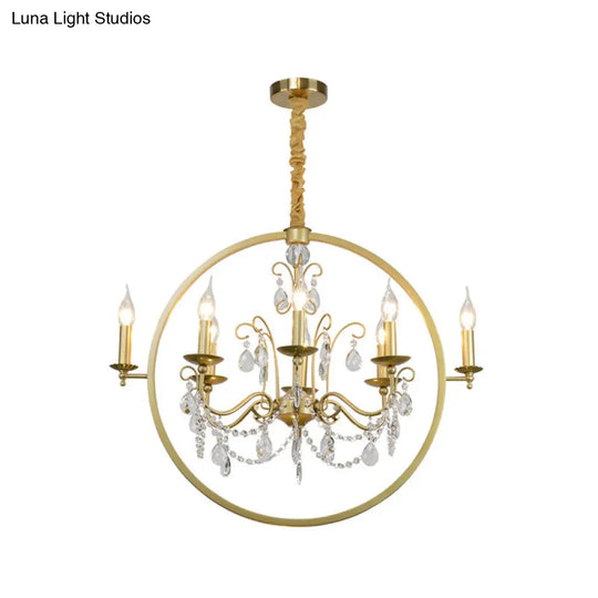 Modern Metal Candelabra Chandelier With Crystal Drop: 6/8-Light Brass Ceiling Light