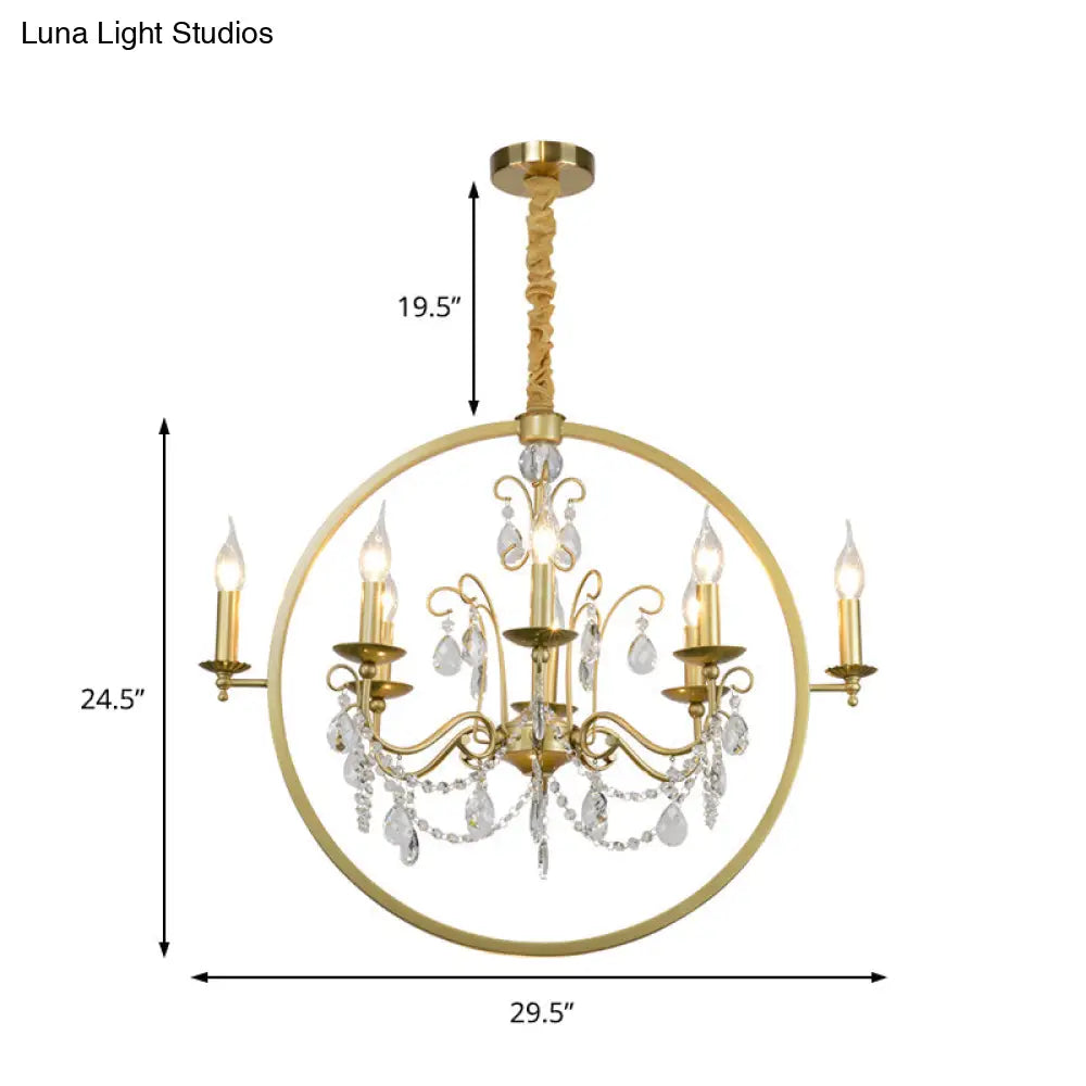 Modern Metal Candelabra Ceiling Light: 6/8 Light Brass Chandelier With Crystal Drop