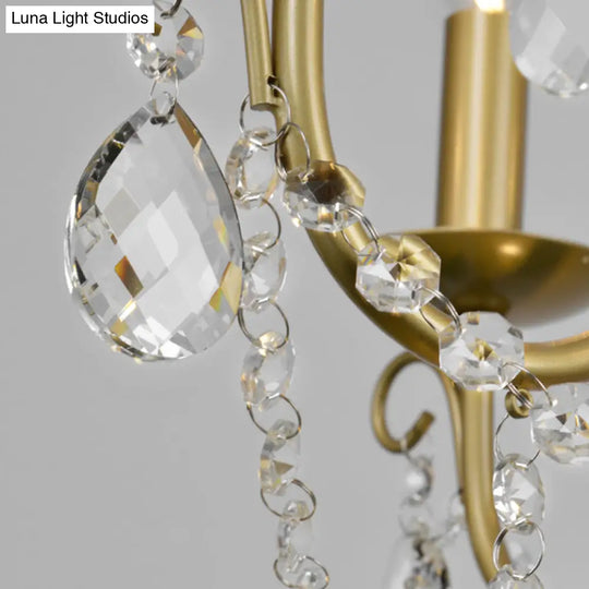 Modern Metal Candelabra Ceiling Light: 6/8 Light Brass Chandelier With Crystal Drop