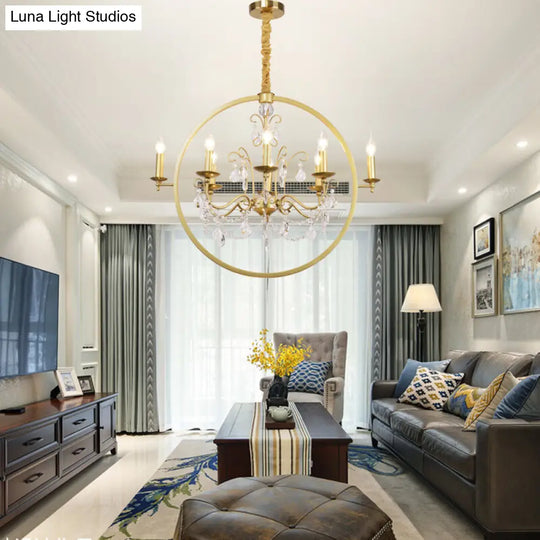 Modern Metal Candelabra Chandelier With Crystal Drop: 6/8-Light Brass Ceiling Light 8 /