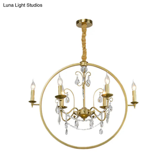 Modern Metal Candelabra Chandelier With Crystal Drop: 6/8-Light Brass Ceiling Light