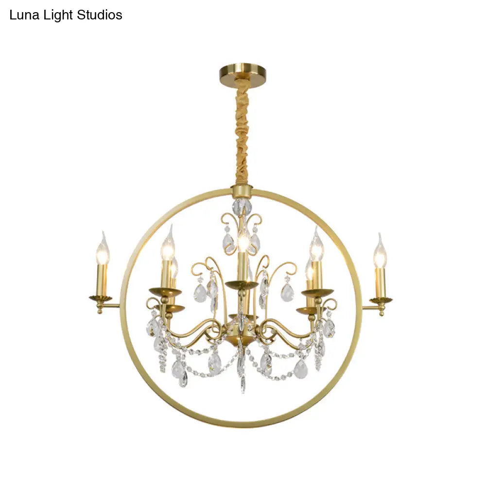 Modern Metal Candelabra Ceiling Light: 6/8 Light Brass Chandelier With Crystal Drop