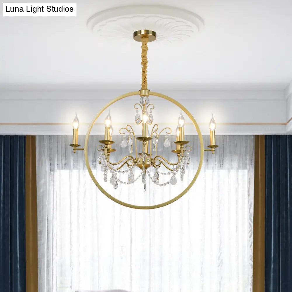 Modern Metal Candelabra Ceiling Light: 6/8 Light Brass Chandelier With Crystal Drop