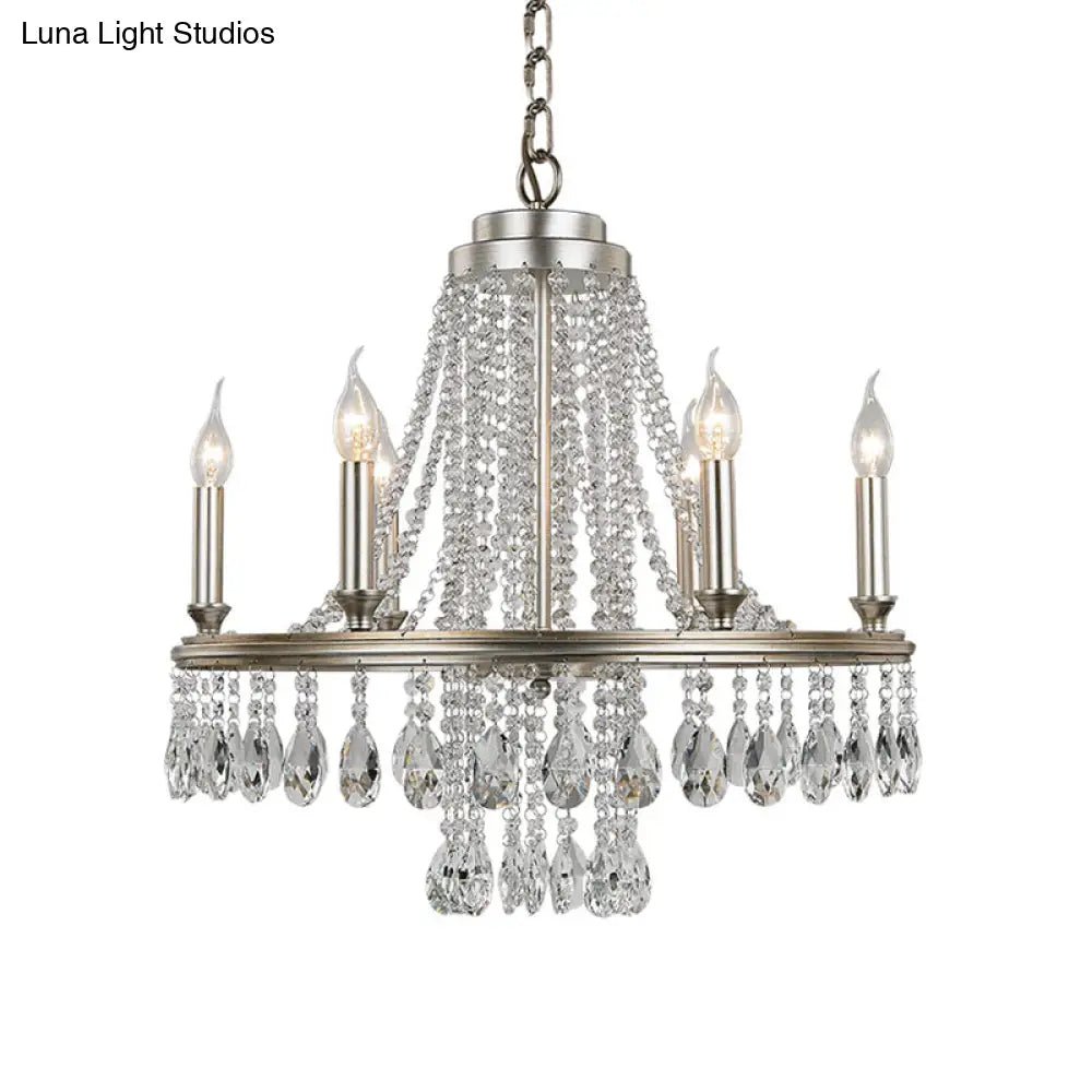 Modern Metal Candle Chandelier Pendant Light - 6-Light Nickel Suspension For Dining Room